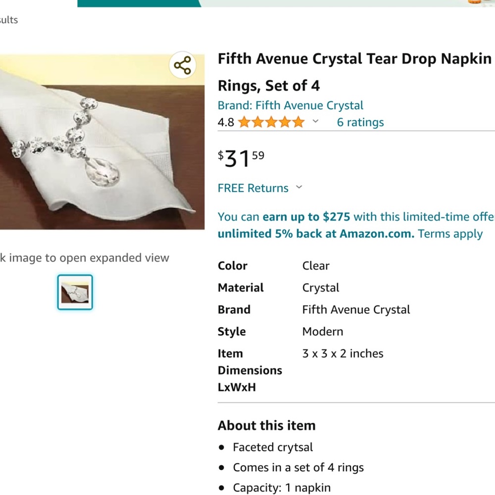 NIB 12 CRYSTAL NAPKIN HOLDERS on Amazon $31. For a set of 4